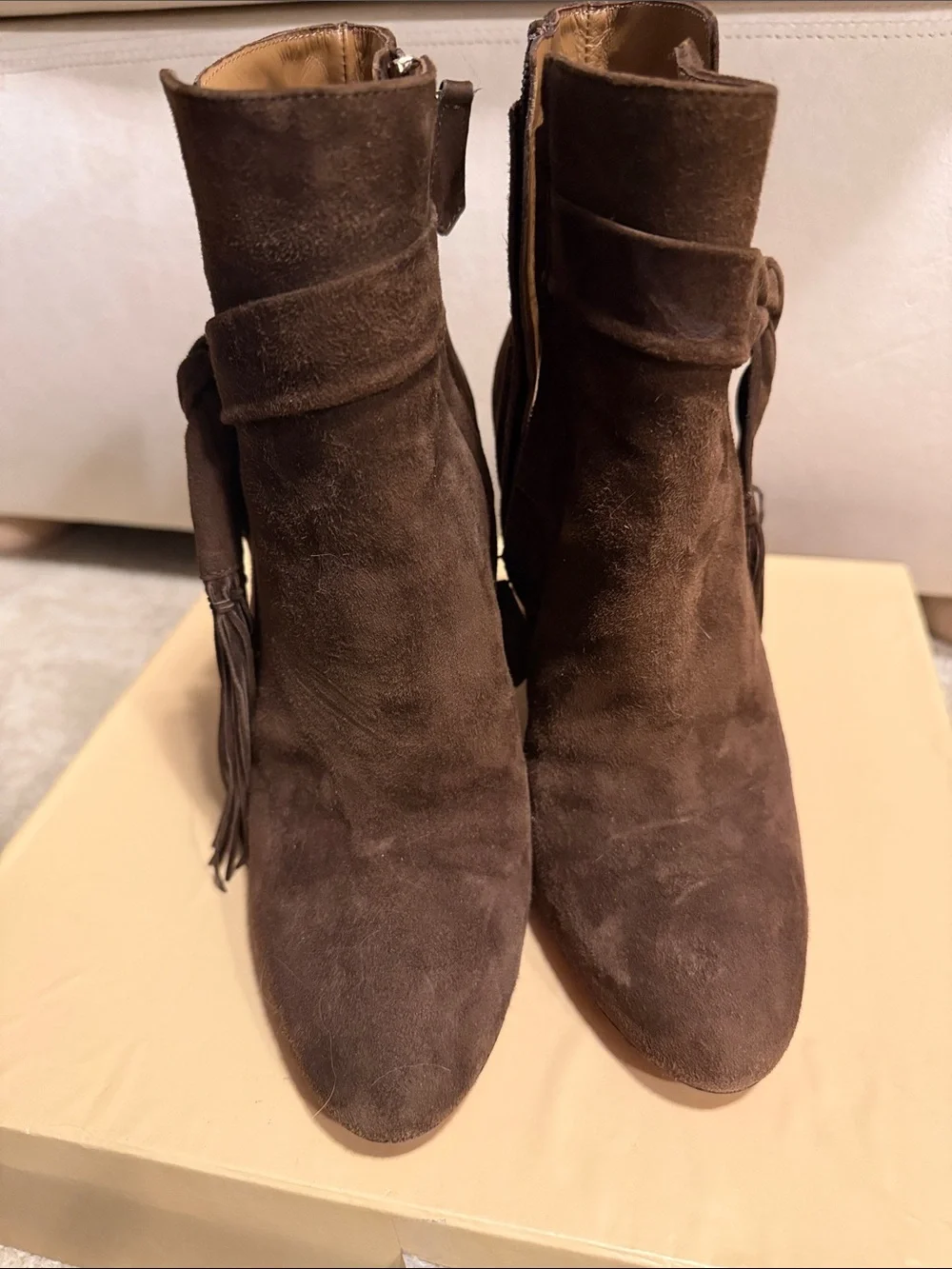 Aquazzura Women's Suede Fringe Tie Ankle Boots - Brown - Picture 2 of 6